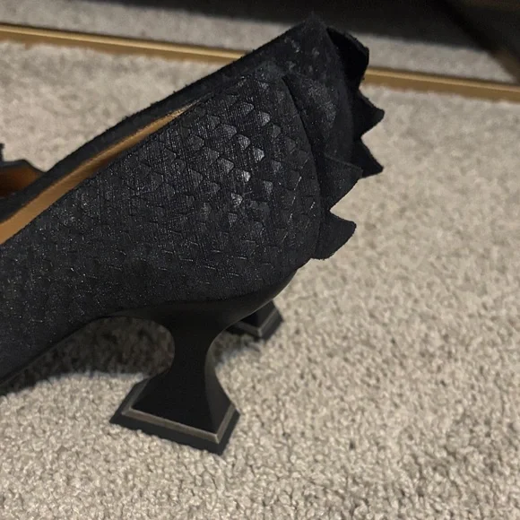 RARE, John Fluevog “Polly” Textured Black Spike Heels, Size 9